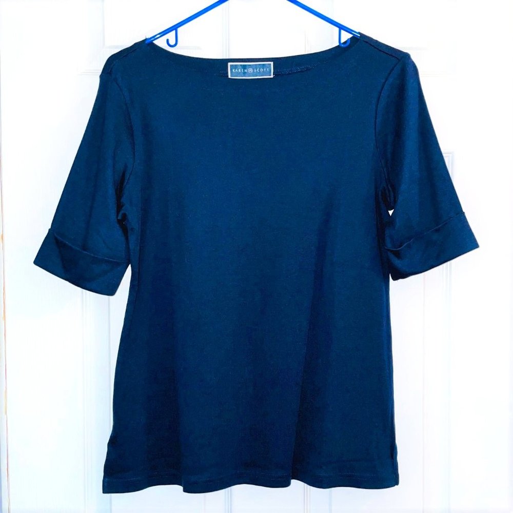KAREN SCOTT Short Sleeve Cotton Boat Neck Top